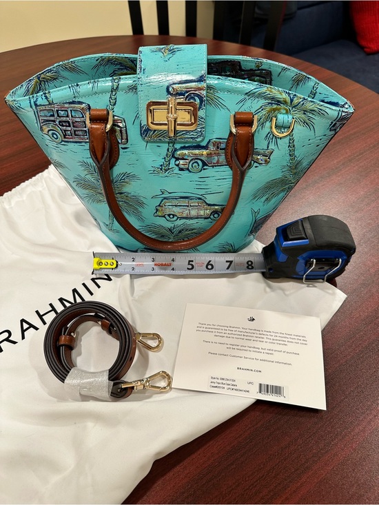 Brahmin Handbags - Brahmin Turquoise Palm Tree Print Satchel with Brown Handles Copa Cabana!